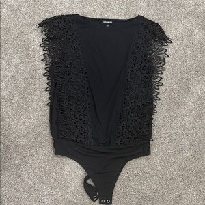 Express Elegant Black Lace Bodysuit